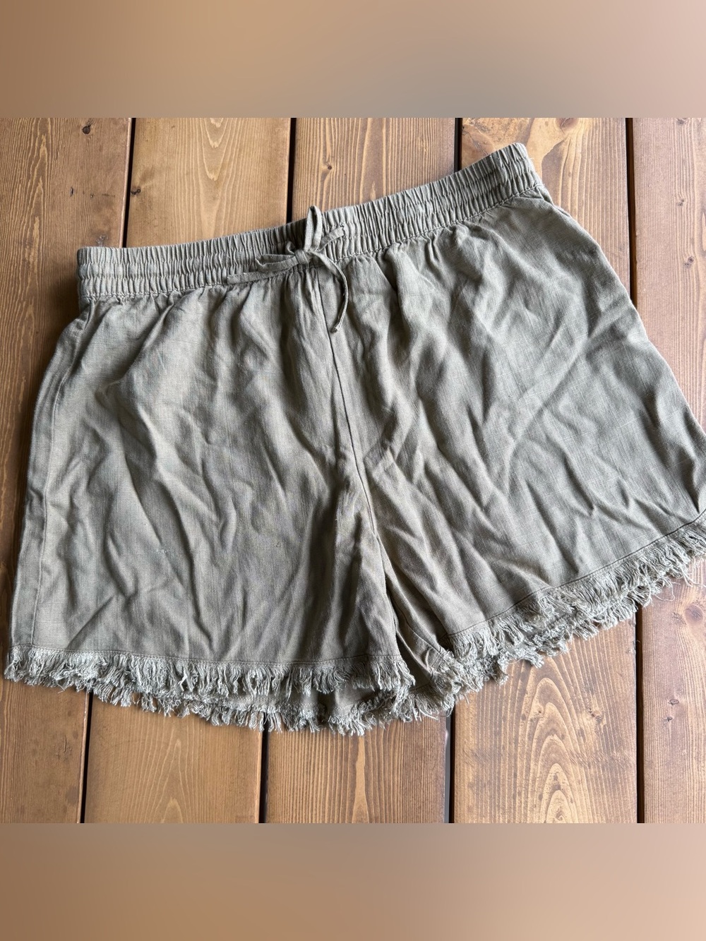 H&M Linen Blend Frayed Hem Shorts Taupe Beige Size M NWT